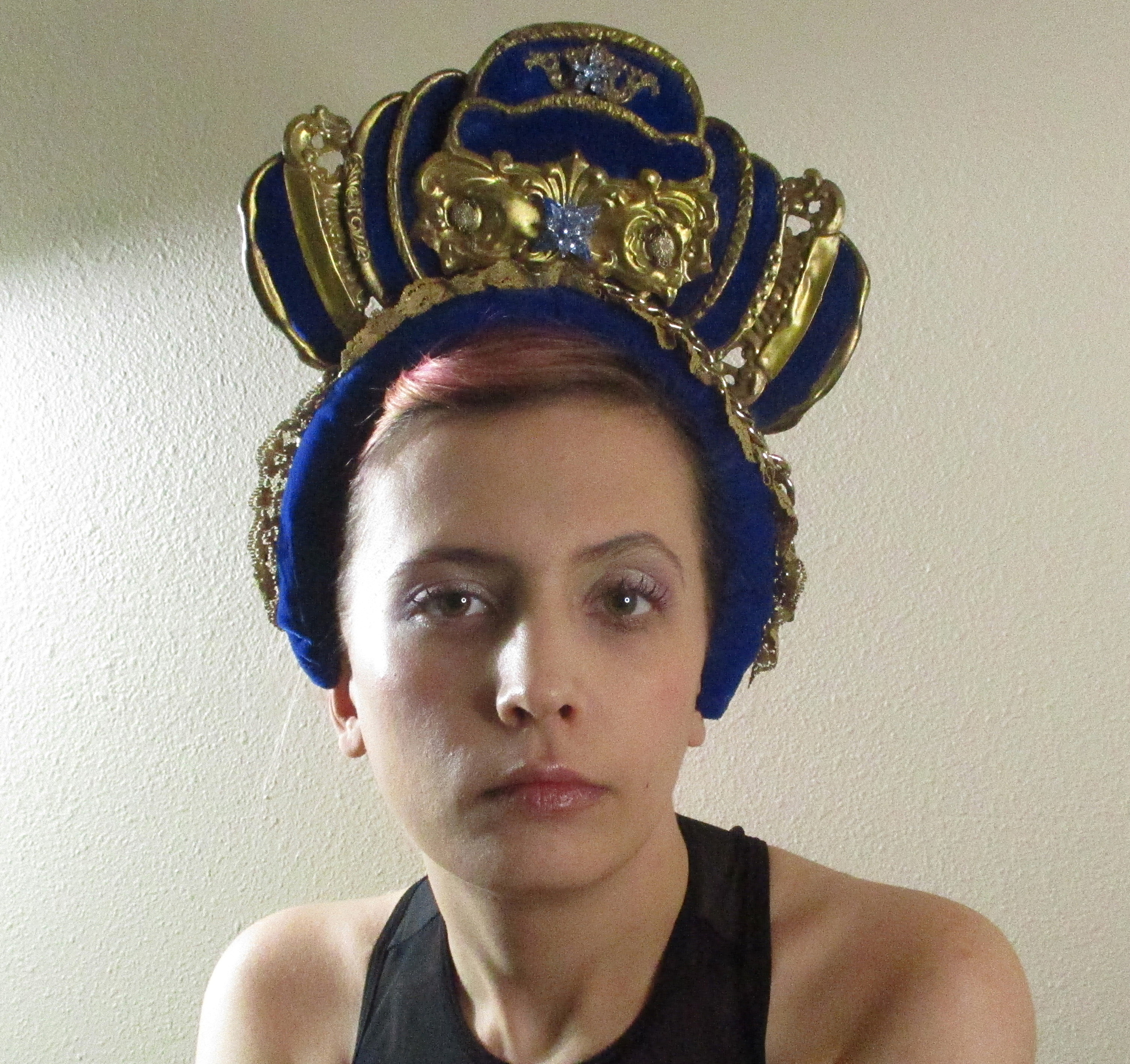 Blue Velvet Vintage Couture Upcycled Crown by Marelle Couture. HopscotchCouture.com #crown #handmade #bluevelvet #royalcrown