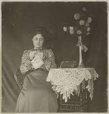 Lady from the Victorian Era Crocheting. 
