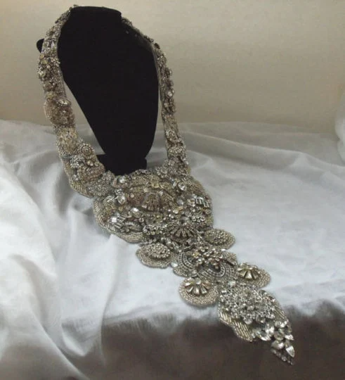 Huge Statement rhinestone neck piece handmade by Marelle  Couture for https://hopscotchcouture.com/ #Statementneckpiece #neckpiece #rhinestoneneckpiece #bridalneckpiece #marellecouture