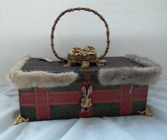 Steampunk plaid metal purse, the turtle and the hare by Marelle Couture https://marellecouture.etsy.com #metalpurse #boxpurse #steampunkpurse #MarelleCouture